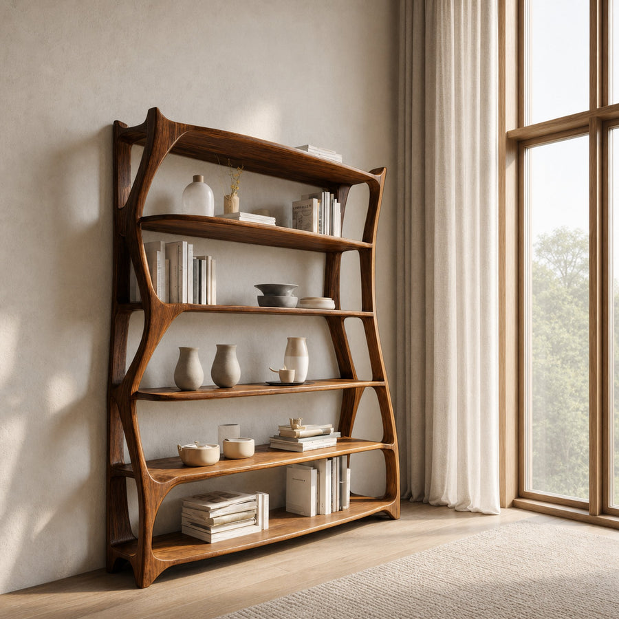 Elegant Wooden Standing Shelf With Tiers For Living Room