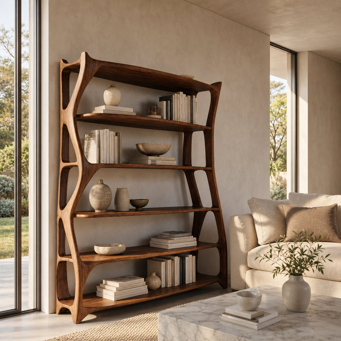 Elegant Wooden Standing Shelf With Tiers For Living Room - product view 6