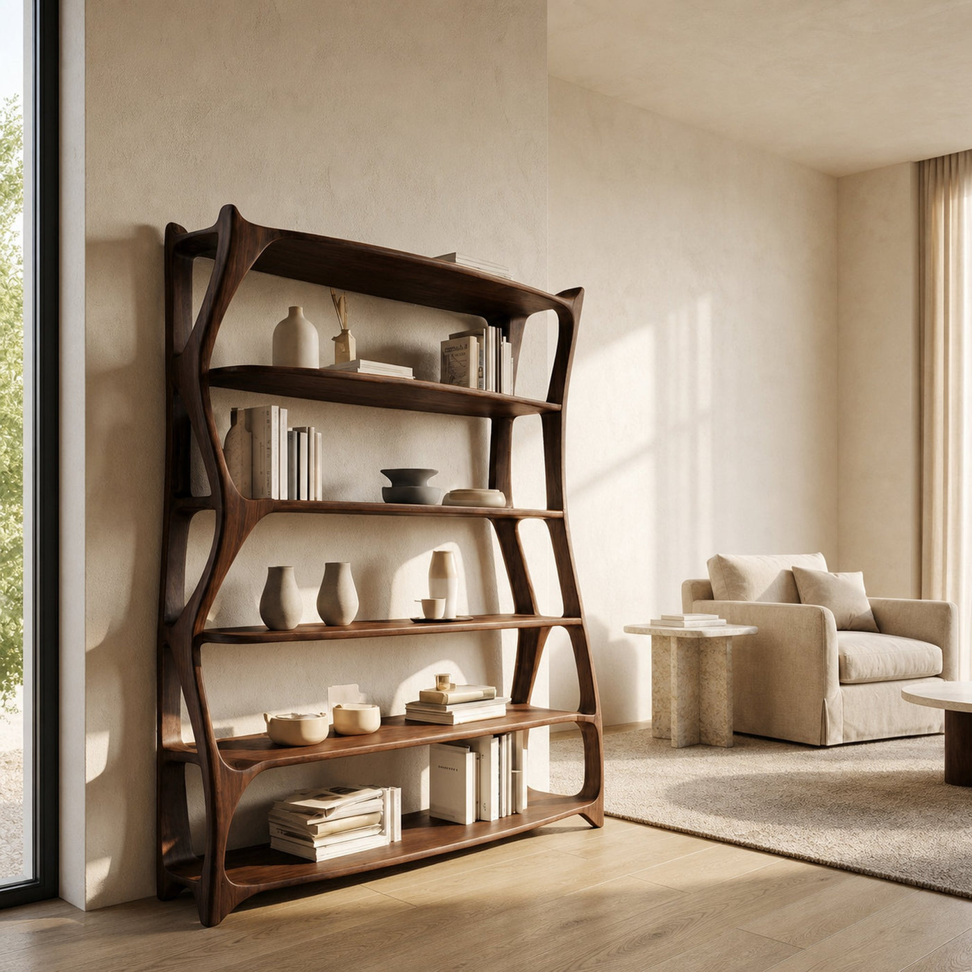 Elegant Wooden Standing Shelf With Tiers For Living Room - product view 7