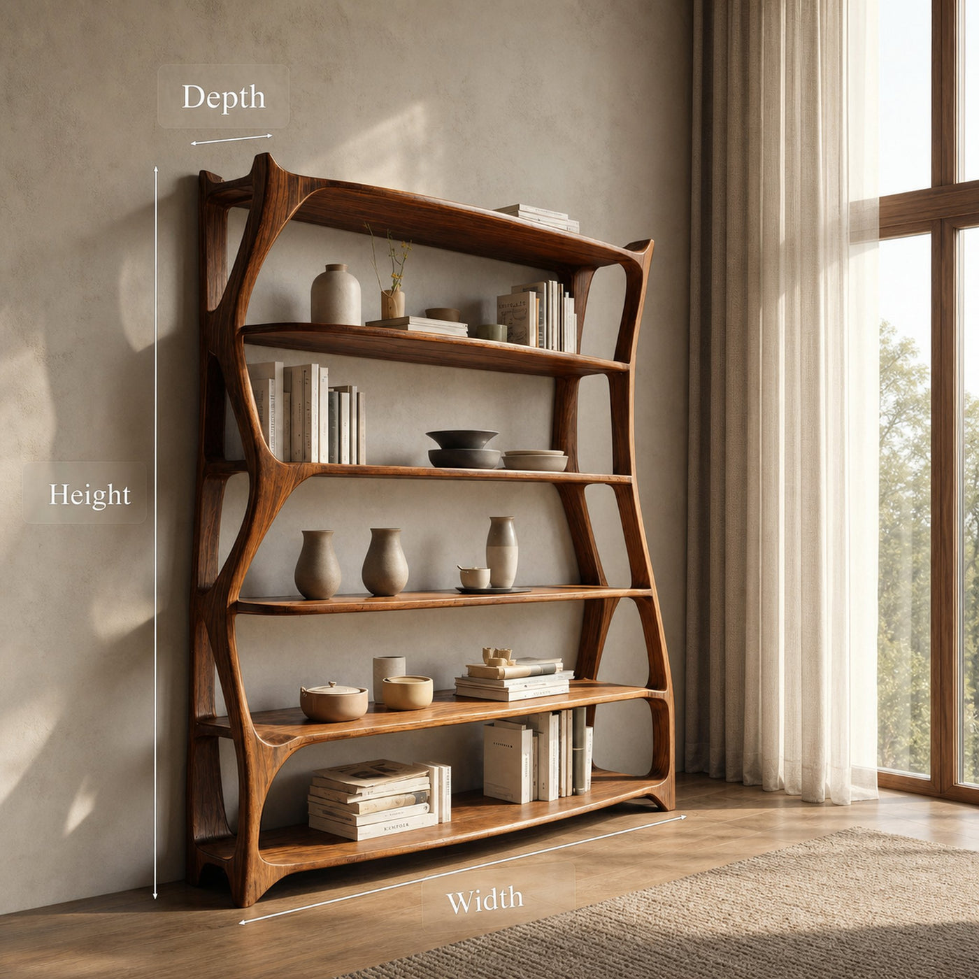 Elegant Wooden Standing Shelf With Tiers For Living Room - product view 8