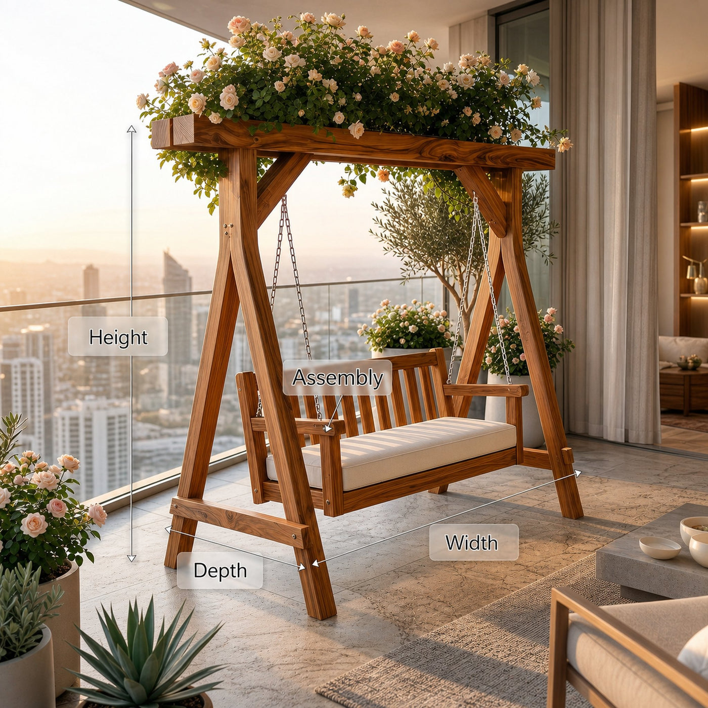 Elegant Wooden Swing With Planter Frame - product view 8