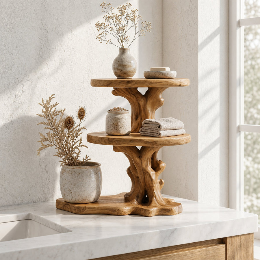 Farmhouse Bathroom Shelf With Tiered Display Storage For Bathroom