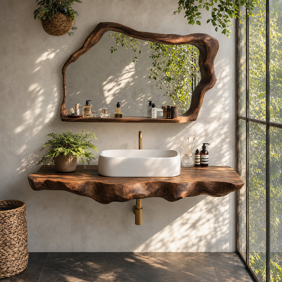 Farmhouse Bathroom Vanity In Solid Oak Wood Style