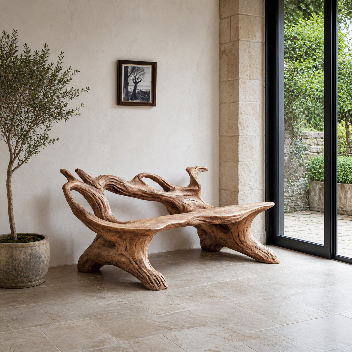 Farmhouse Branch Bench For Comfortable Living Room Seating