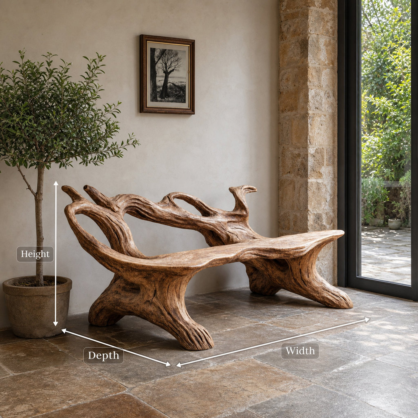 Farmhouse Branch Bench For Comfortable Living Room Seating - product view 8