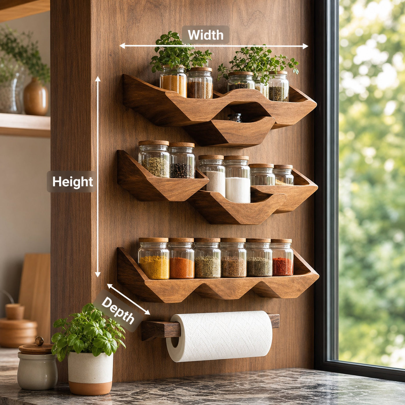 Farmhouse Kitchen Cabinet With Rustic Spice Rack Shelf - product view 8