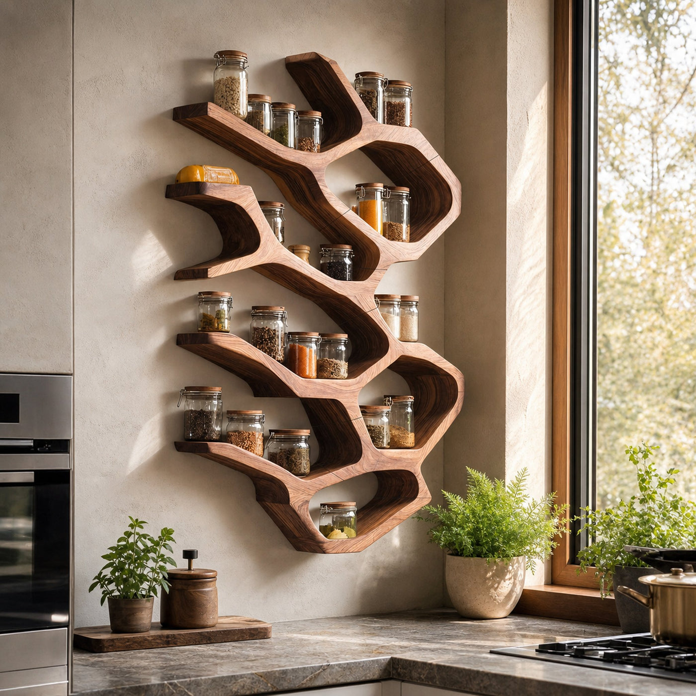Farmhouse Kitchen Furniture With Wooden Spice Organizer