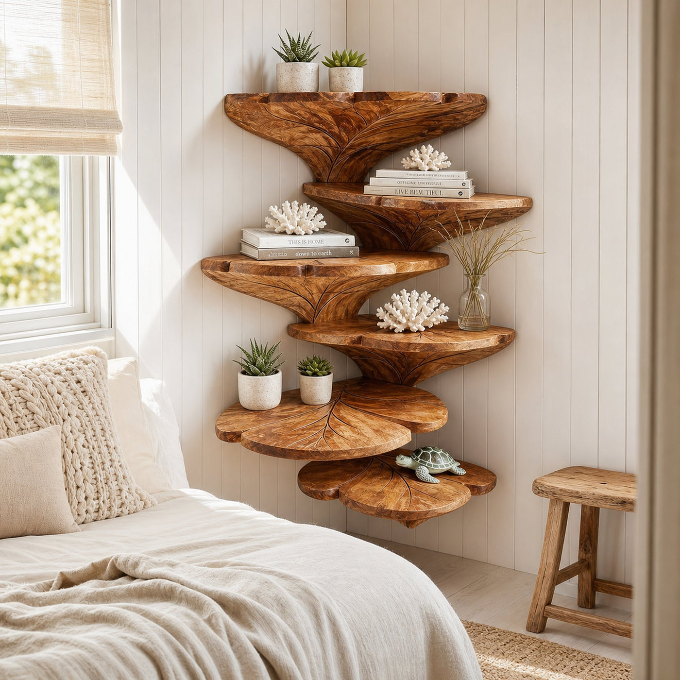 Farmhouse Leaf Shape Corner Shelf Bathroom Wall Decor Display - product view 6