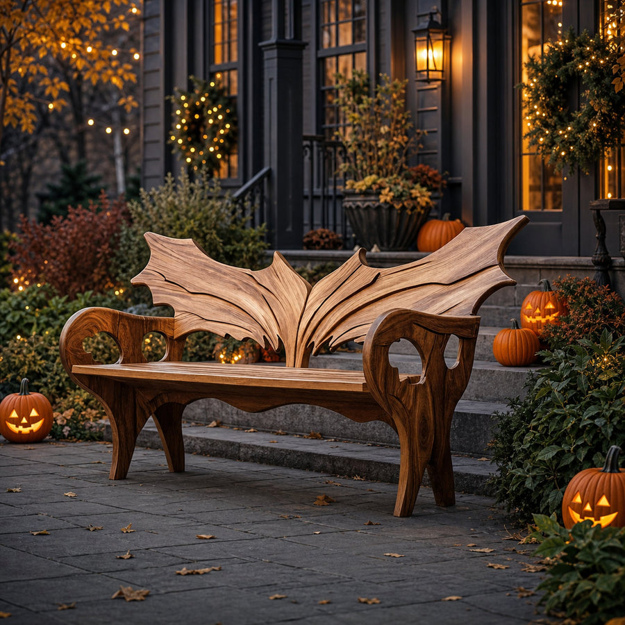 Farmhouse Solid Wood Halloween Bench For Festive Outdoor Decor