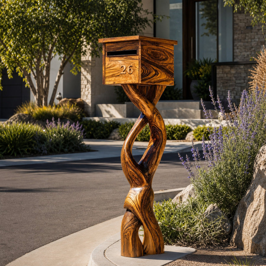 Farmhouse Solid Wood Sculpture Mailbox For Garden Furniture Decor