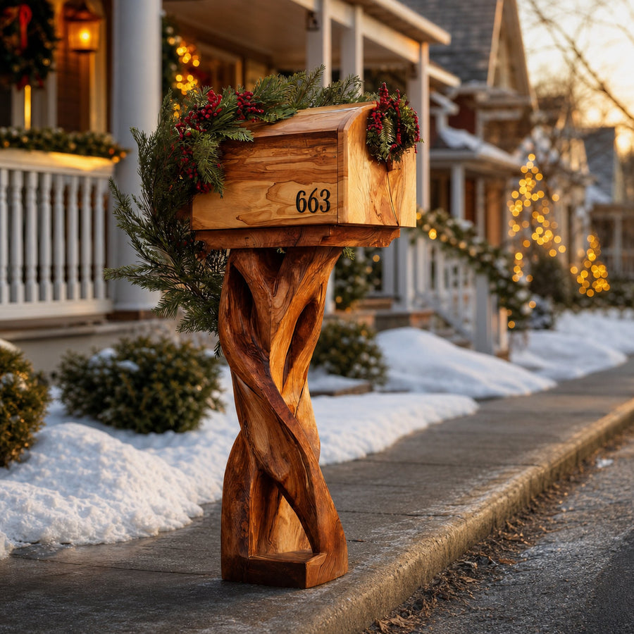 Farmhouse Solid Wood Sculpture Mailbox For Outdoor Patio Furniture