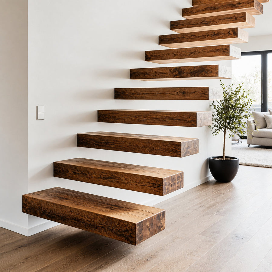 Farmhouse Solid Wood Stair Rustic Home Feature