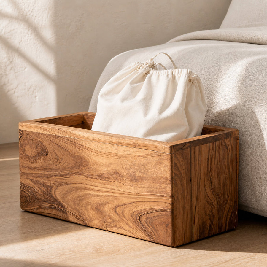 Farmhouse Solid Wood Storage Bin For Bedroom Organization