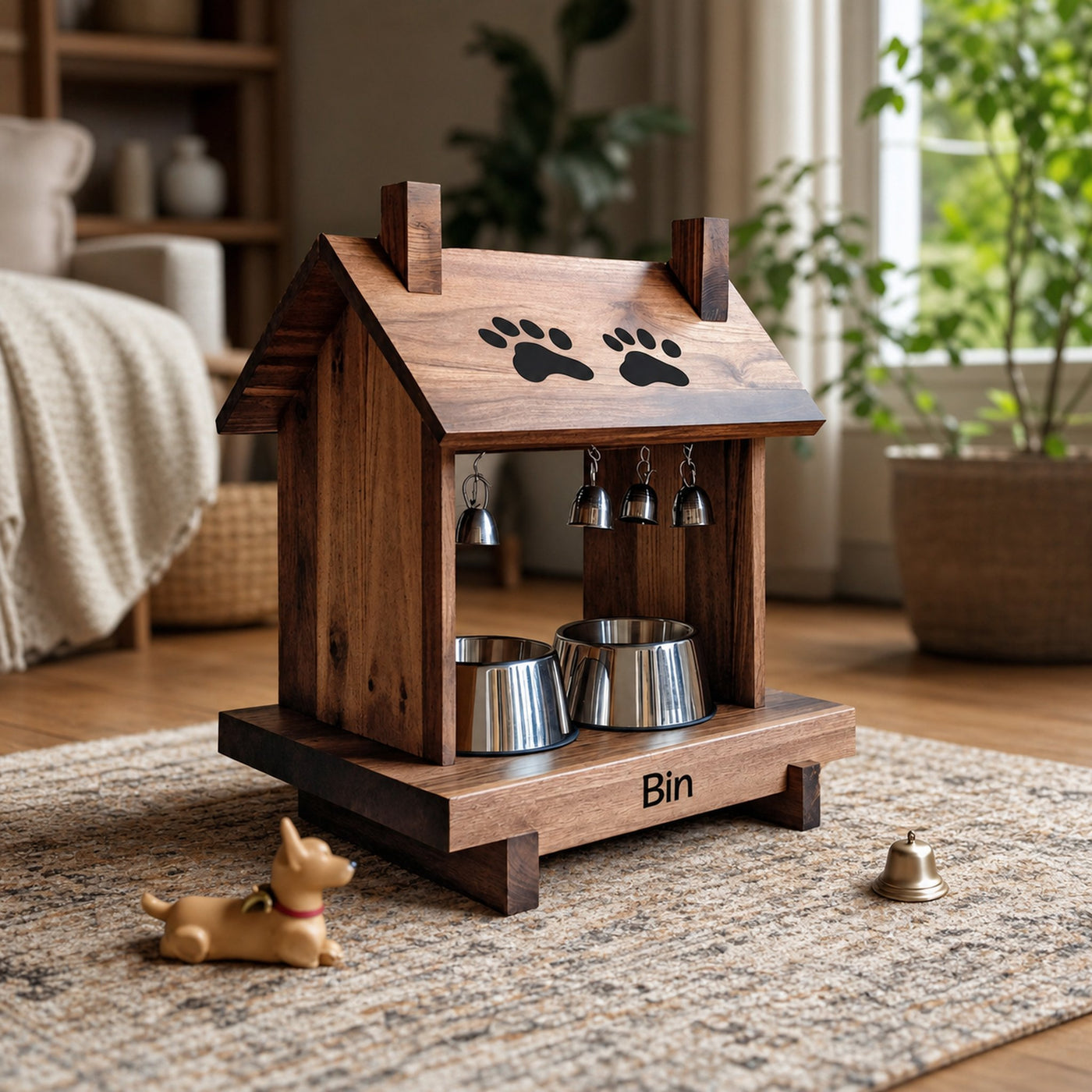 Farmhouse Style Dog Food Bowl Stand For Kitchen