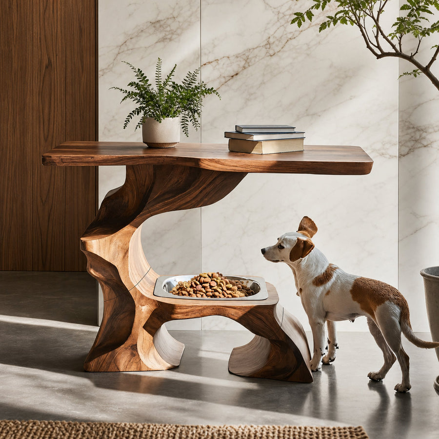 Farmhouse Style Wooden Dog Bowl For Pet Feeding