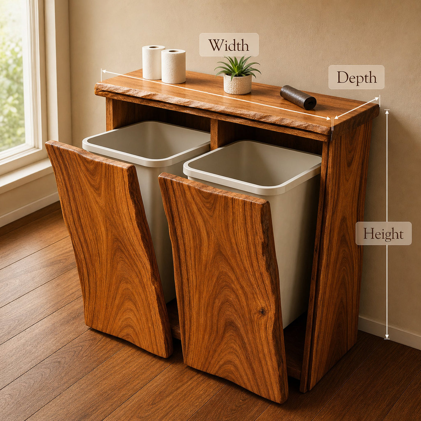 Farmhouse Wooden Double Tilt Out Garbage Bin For Dining Room Corner - product view 6