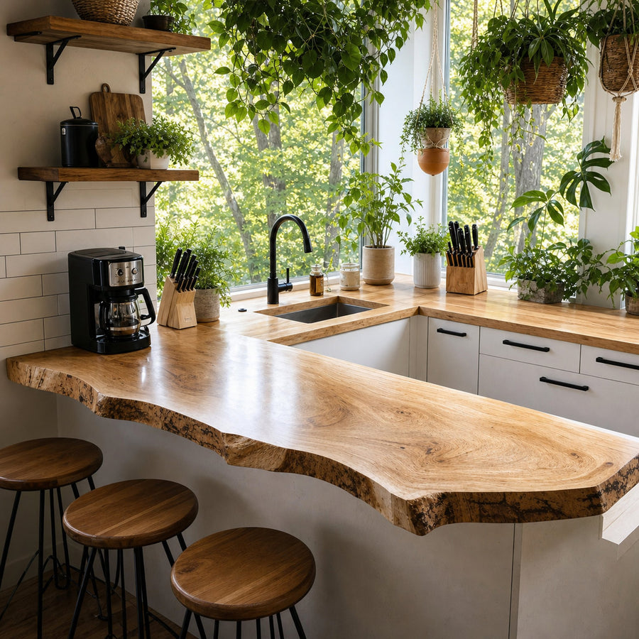 Farmhouse Wooden Kitchen Countertop For Naturally Inspired Kitchen Setup