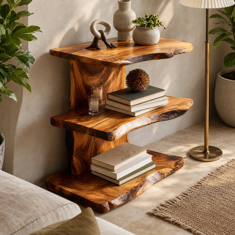 Farmhouse Wooden Live Edge Standing Shelf For Housewarming Gift Decor