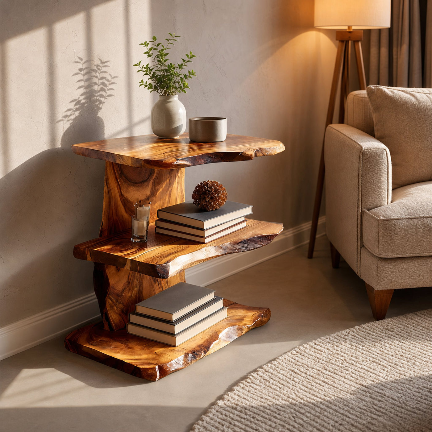 Farmhouse Wooden Live Edge Standing Shelf For Housewarming Gift Decor - product view 6
