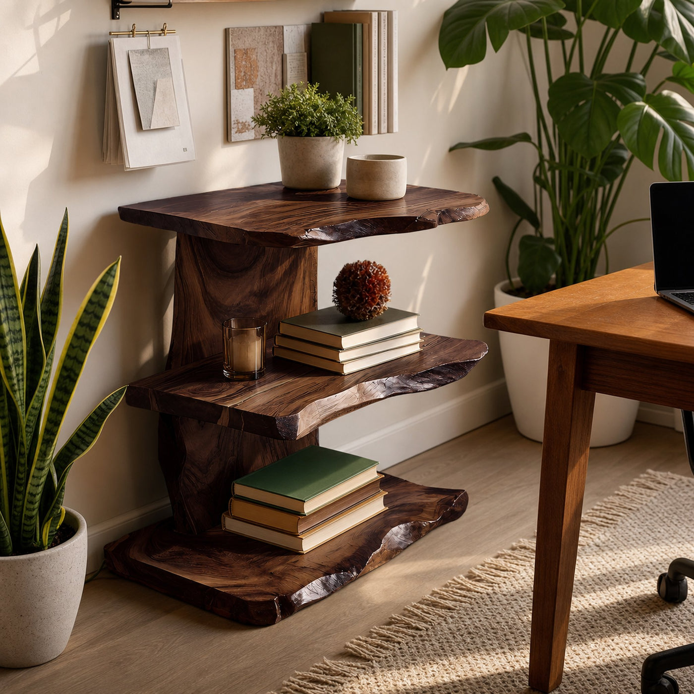 Farmhouse Wooden Live Edge Standing Shelf For Housewarming Gift Decor - product view 7