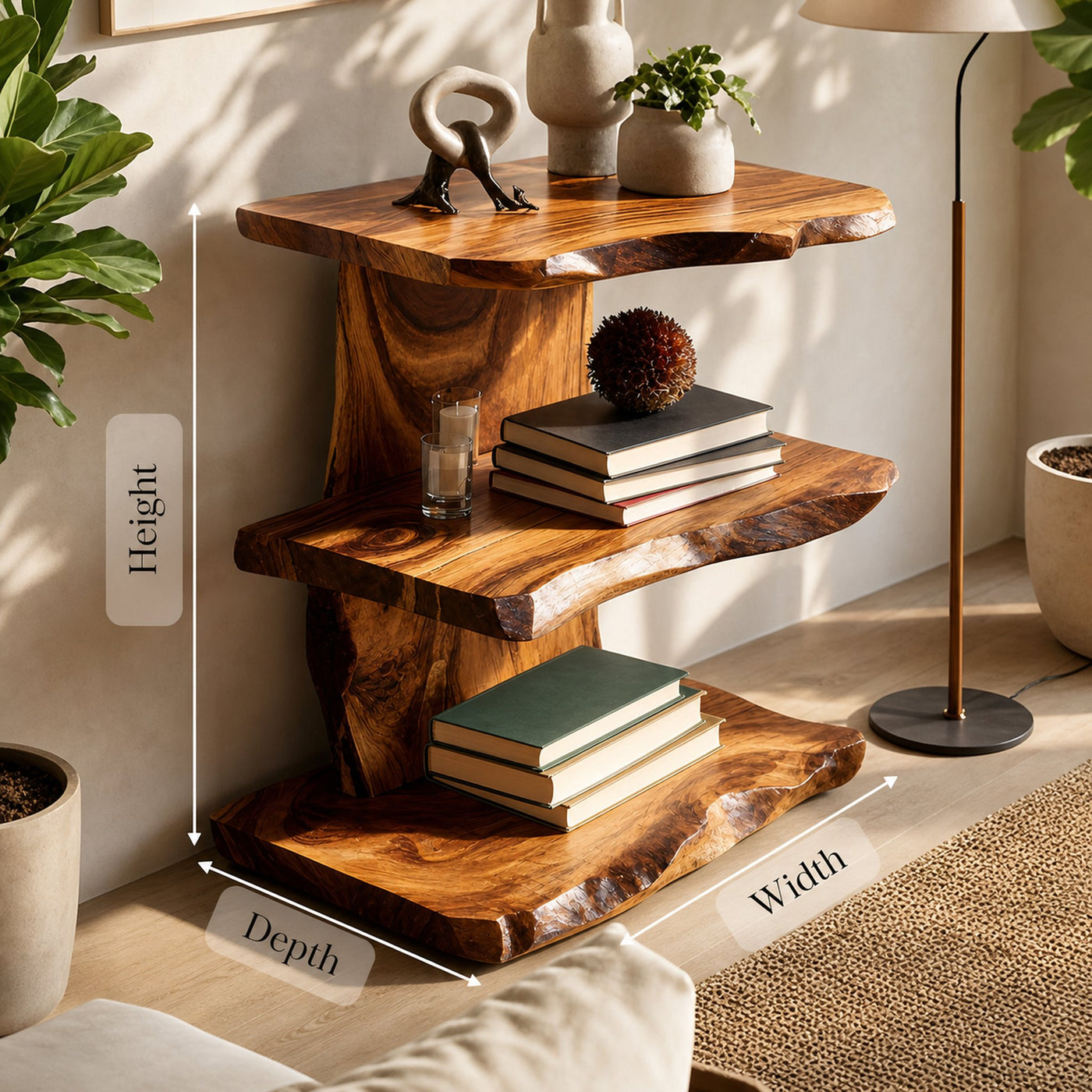 Farmhouse Wooden Live Edge Standing Shelf For Housewarming Gift Decor - product view 8