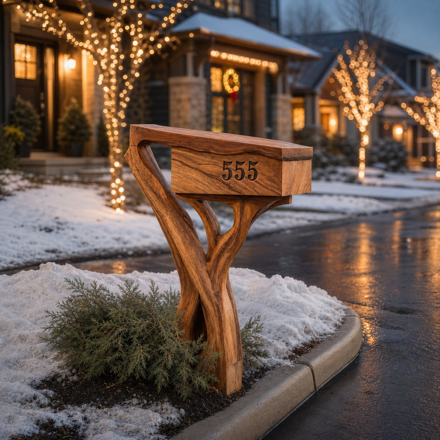 Farmhouse Wooden Sculpture Mailbox For Garden Patio Rustic Decor
