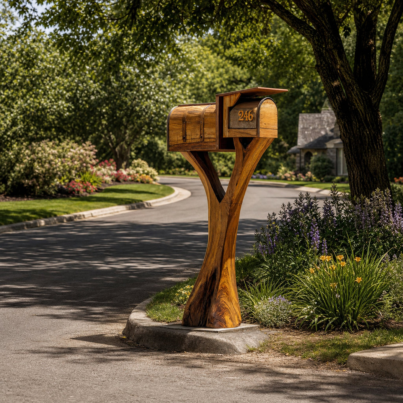 Farmhouse Wooden Sculpture Mailbox For Garden Yard Rustic Accent