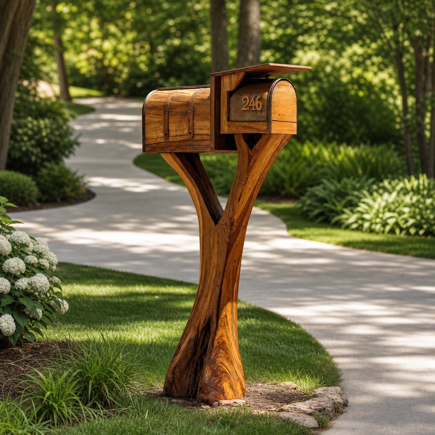 Farmhouse Wooden Sculpture Mailbox For Garden Yard Rustic Accent - product view 6