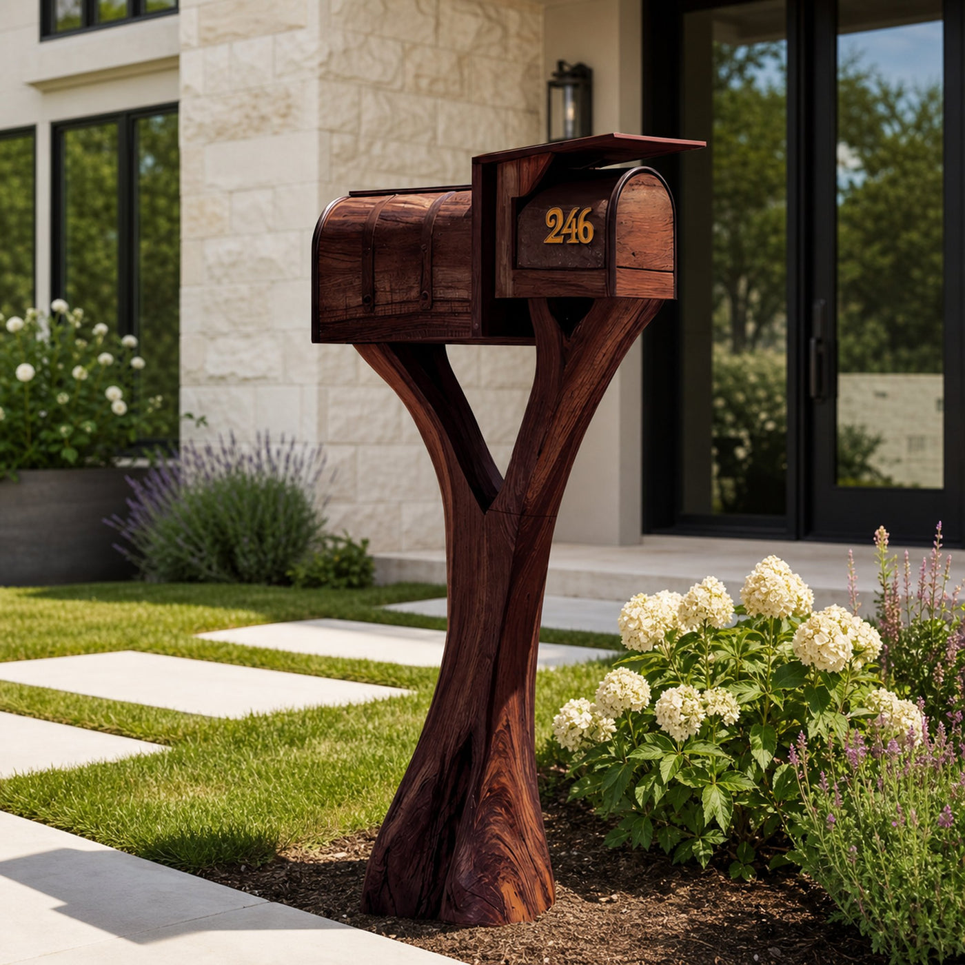 Farmhouse Wooden Sculpture Mailbox For Garden Yard Rustic Accent - product view 7