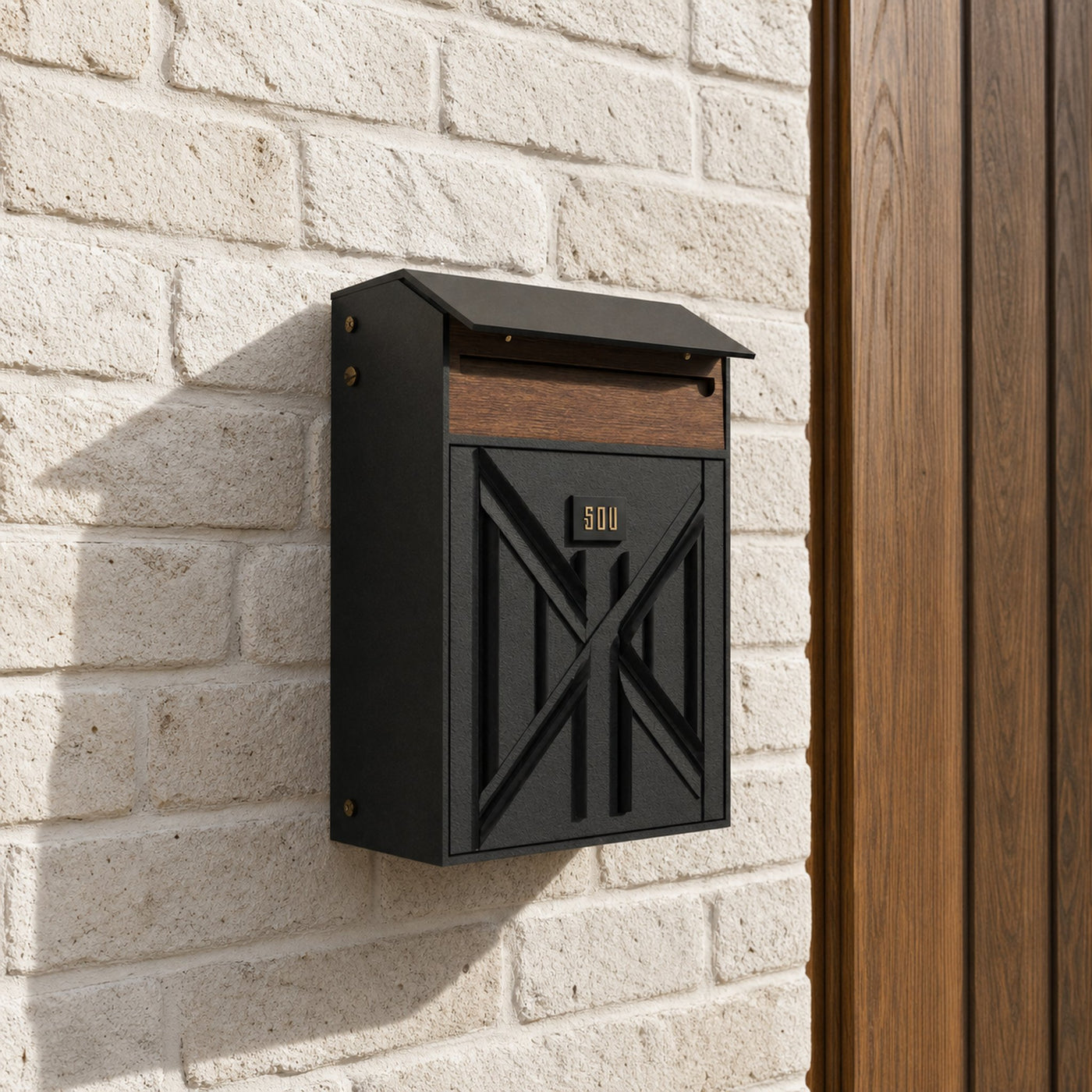 Farmhouse Wooden Sculpture Mailbox For Outdoor Rustic Furniture Style