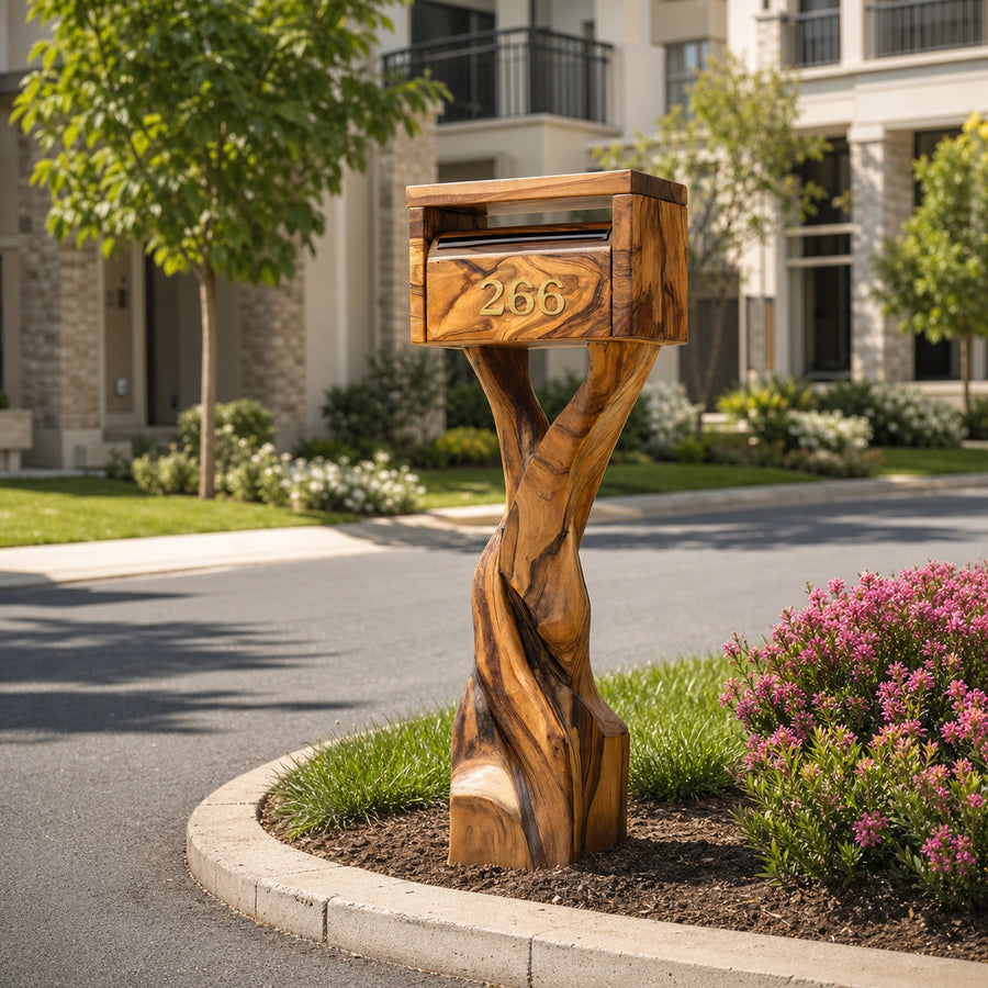 Farmhouse Wooden Sculpture Mailbox For Patio Rustic Garden Design