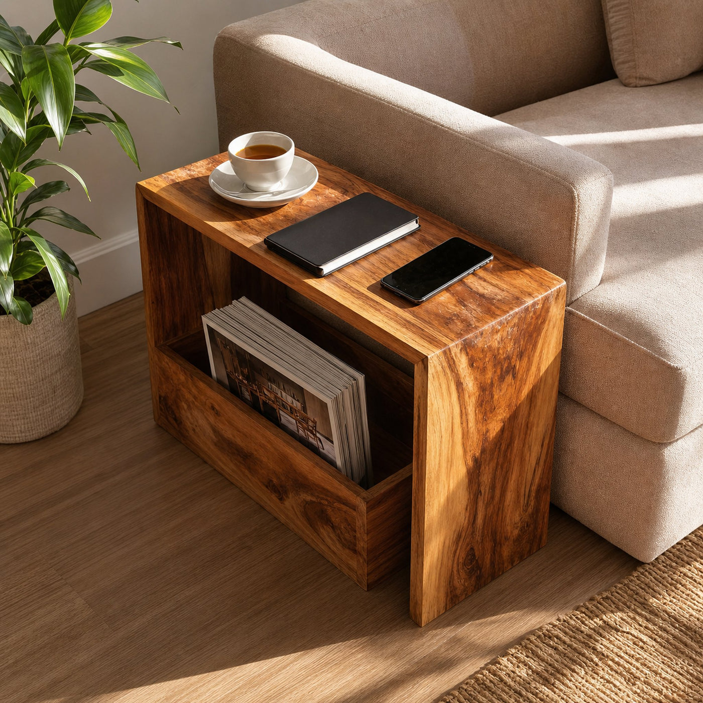 Farmhouse Wooden Side Table For Sofa And Lounge Area