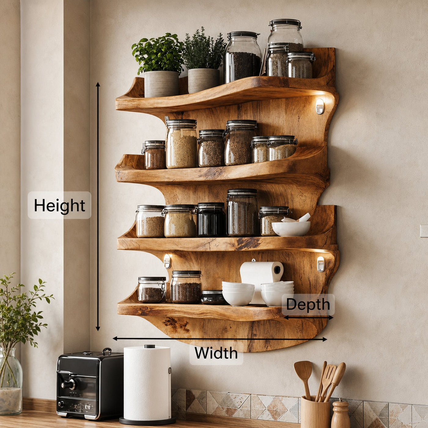 Farmhouse Wooden Spice Storage Shelf For Kitchen Design - product view 6