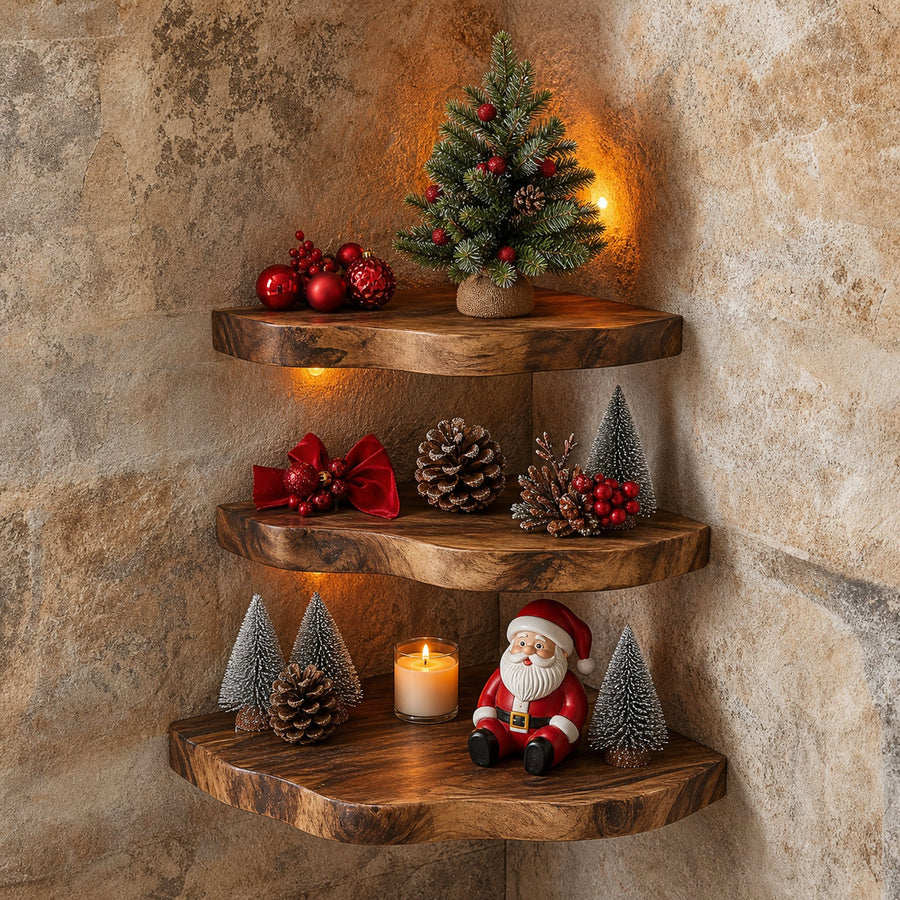 Floating Corner Shelf Xmas Walnut Floating Shelf Christmas Decor