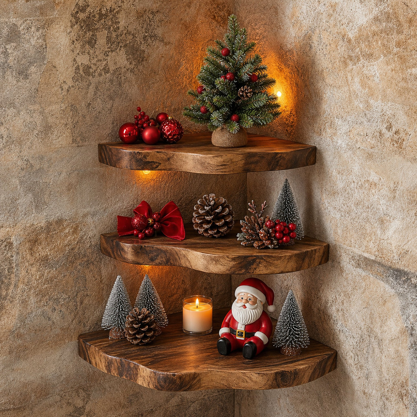 Floating Corner Shelf Xmas Walnut Floating Shelf Christmas Decor
