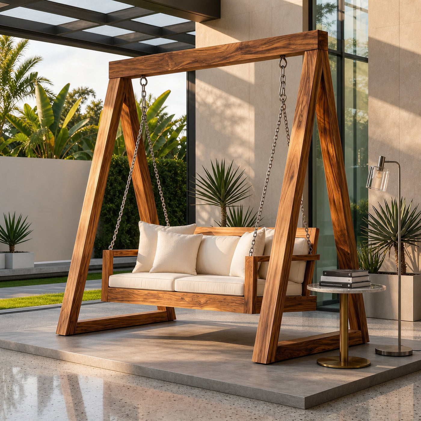 Freestanding Wooden Garden Swing Luxury Outdoor Living