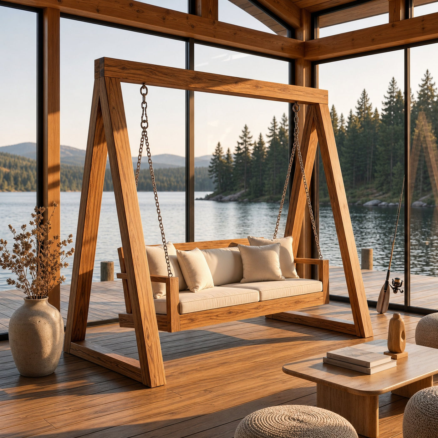 Freestanding Wooden Garden Swing Luxury Outdoor Living - product view 6