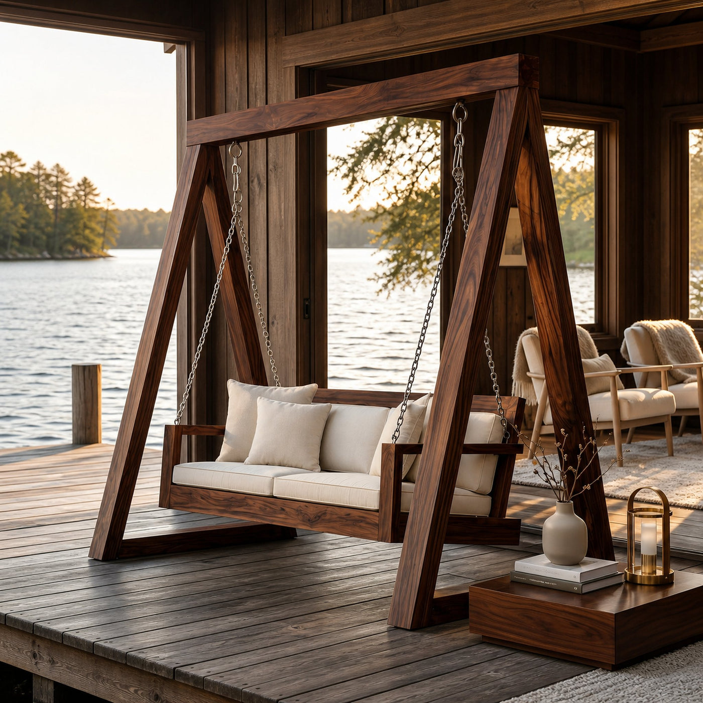 Freestanding Wooden Garden Swing Luxury Outdoor Living - product view 7
