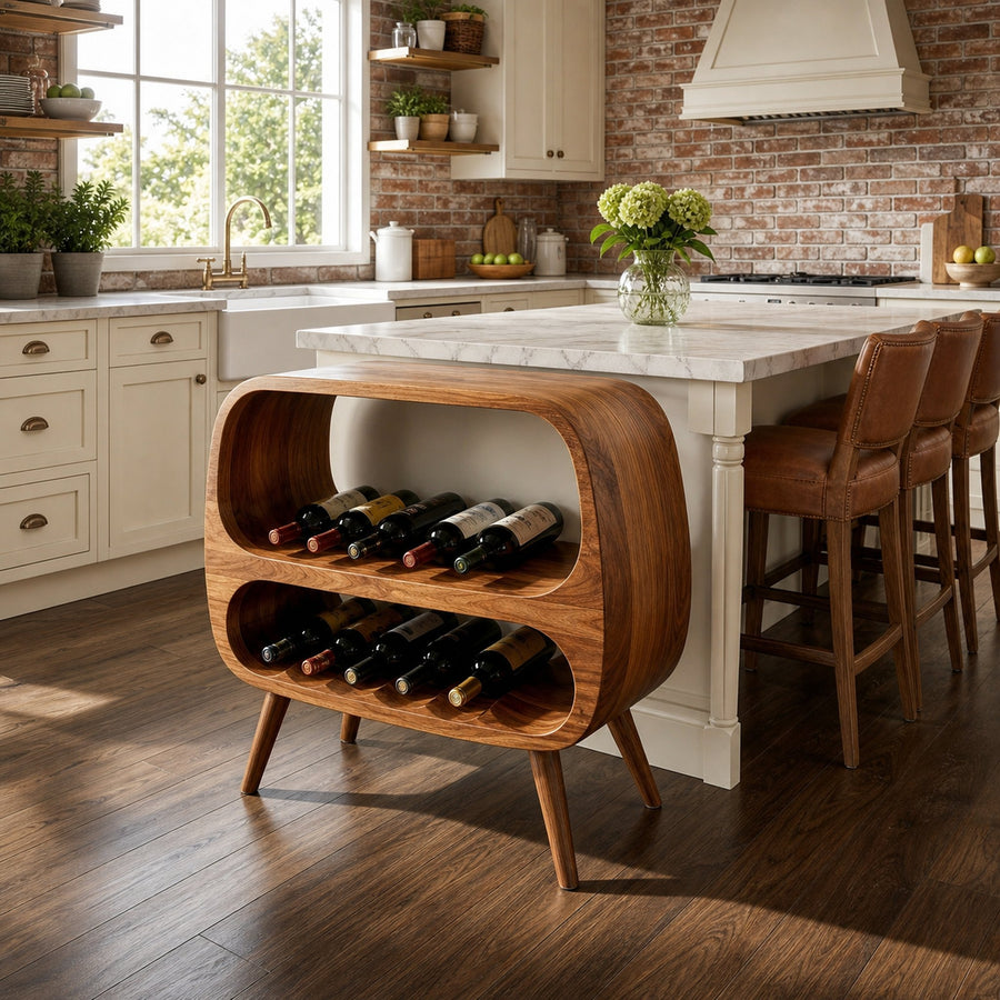 Functional Wine Storage With 2 Tiers For Bar Corner