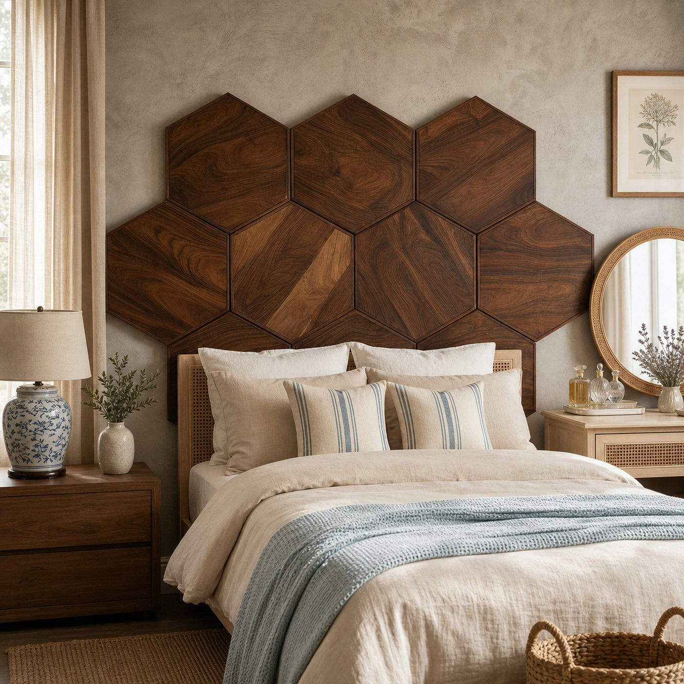 Geometric Hexagon Wood Headboard For Contemporary Bedroom Interior - product view 7