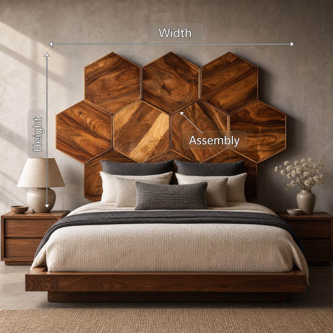 Geometric Hexagon Wood Headboard For Contemporary Bedroom Interior - product view 8