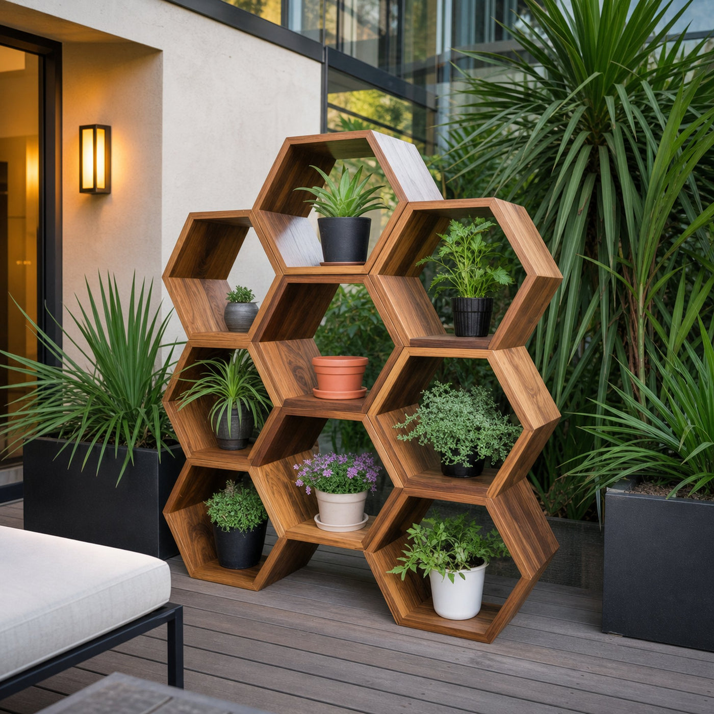 Geometric Honeycomb Plant Shelf Modular Wall Unit For Garden And Patio - product view 6
