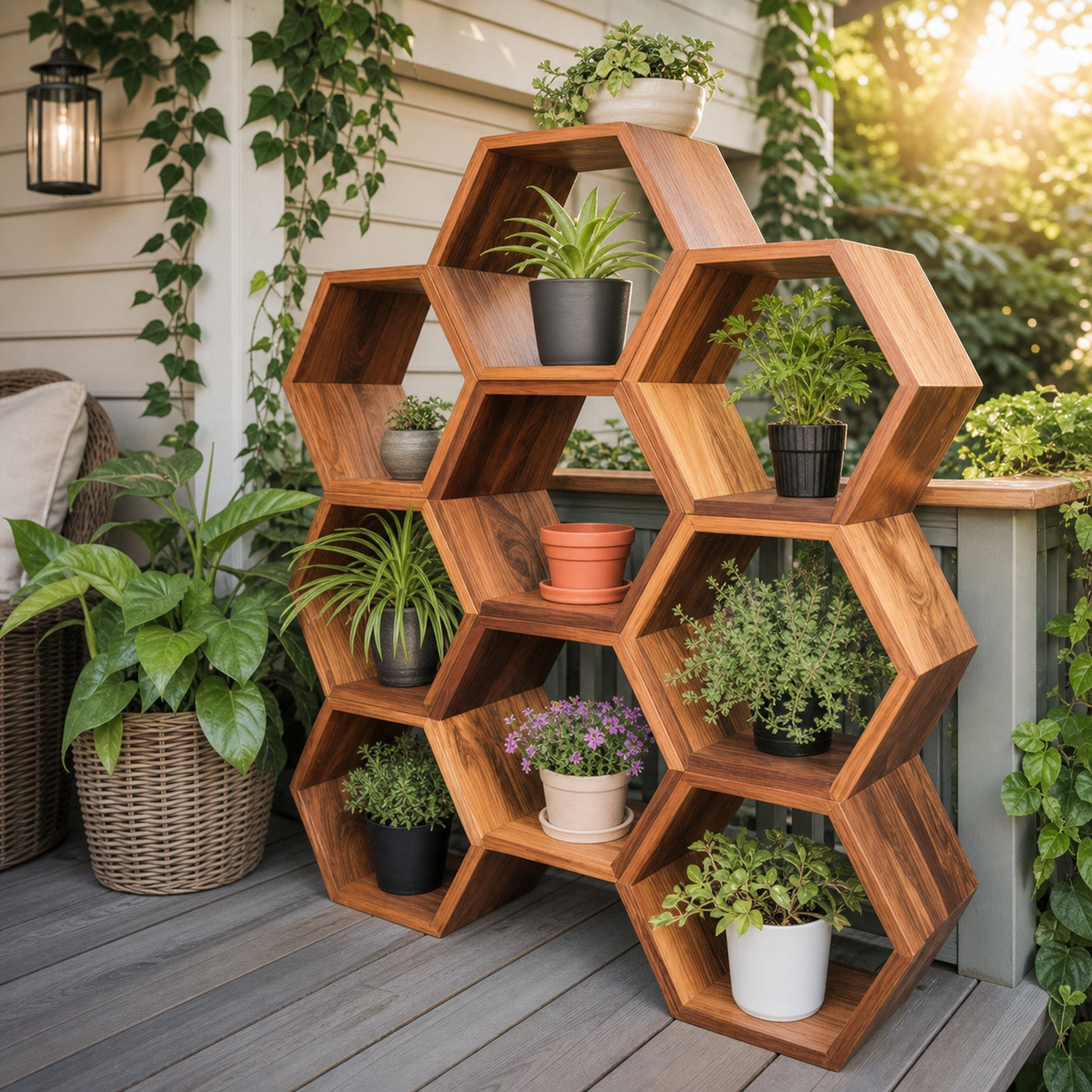 Geometric Honeycomb Plant Shelf Modular Wall Unit For Garden And Patio - product view 7