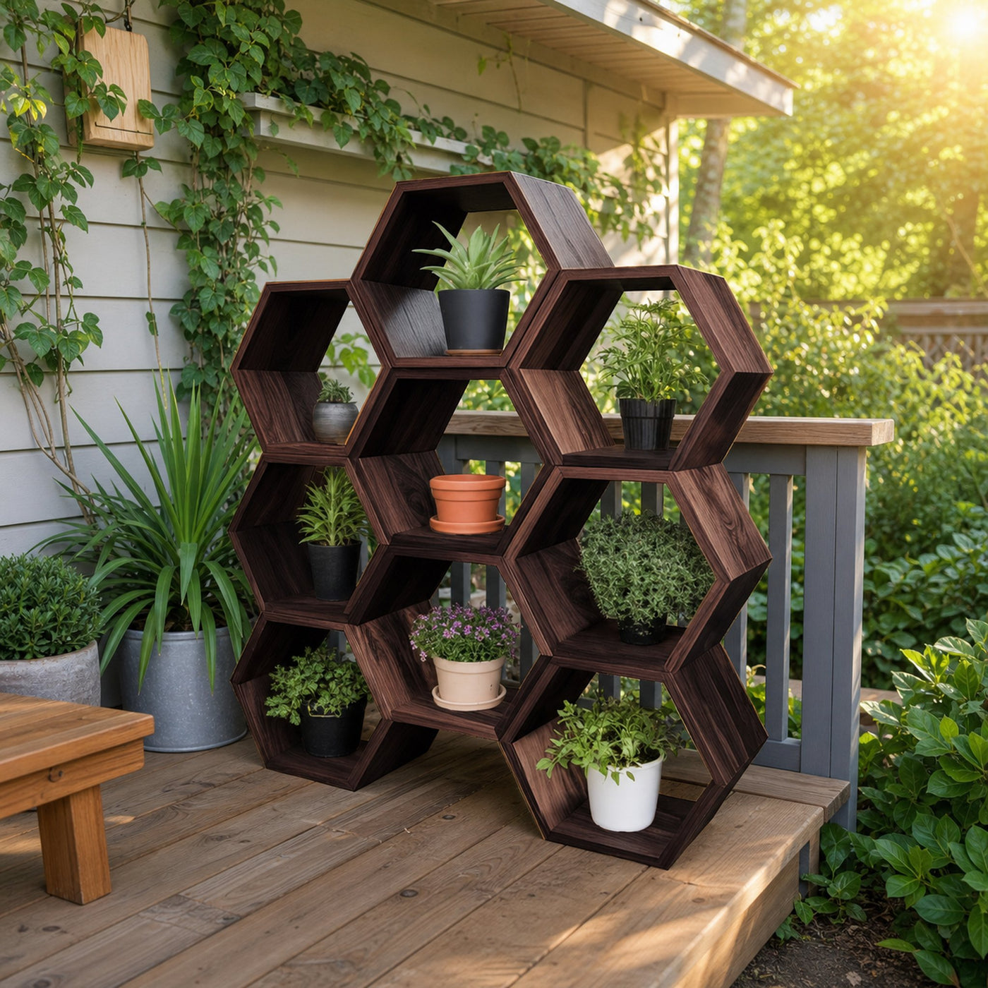 Geometric Honeycomb Plant Shelf Modular Wall Unit For Garden And Patio - product view 8
