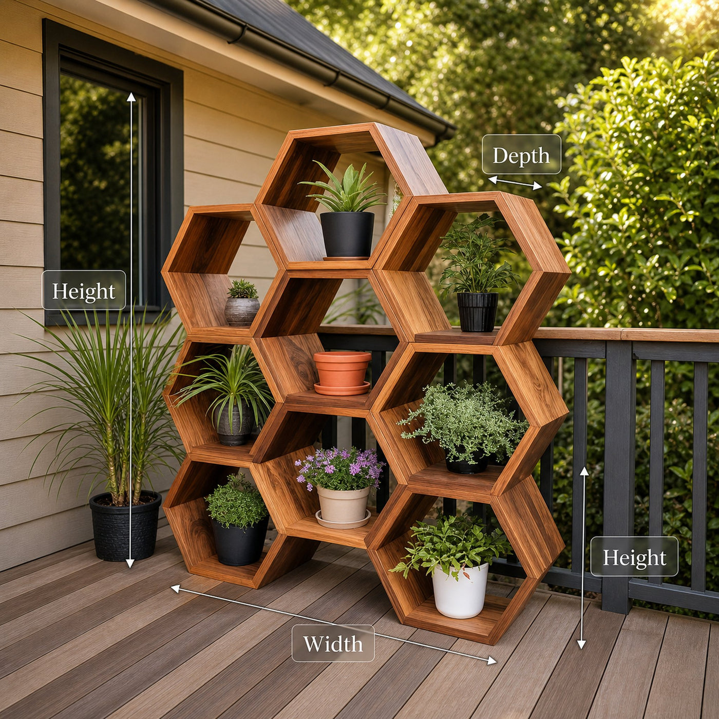 Geometric Honeycomb Plant Shelf Modular Wall Unit For Garden And Patio - product view 9