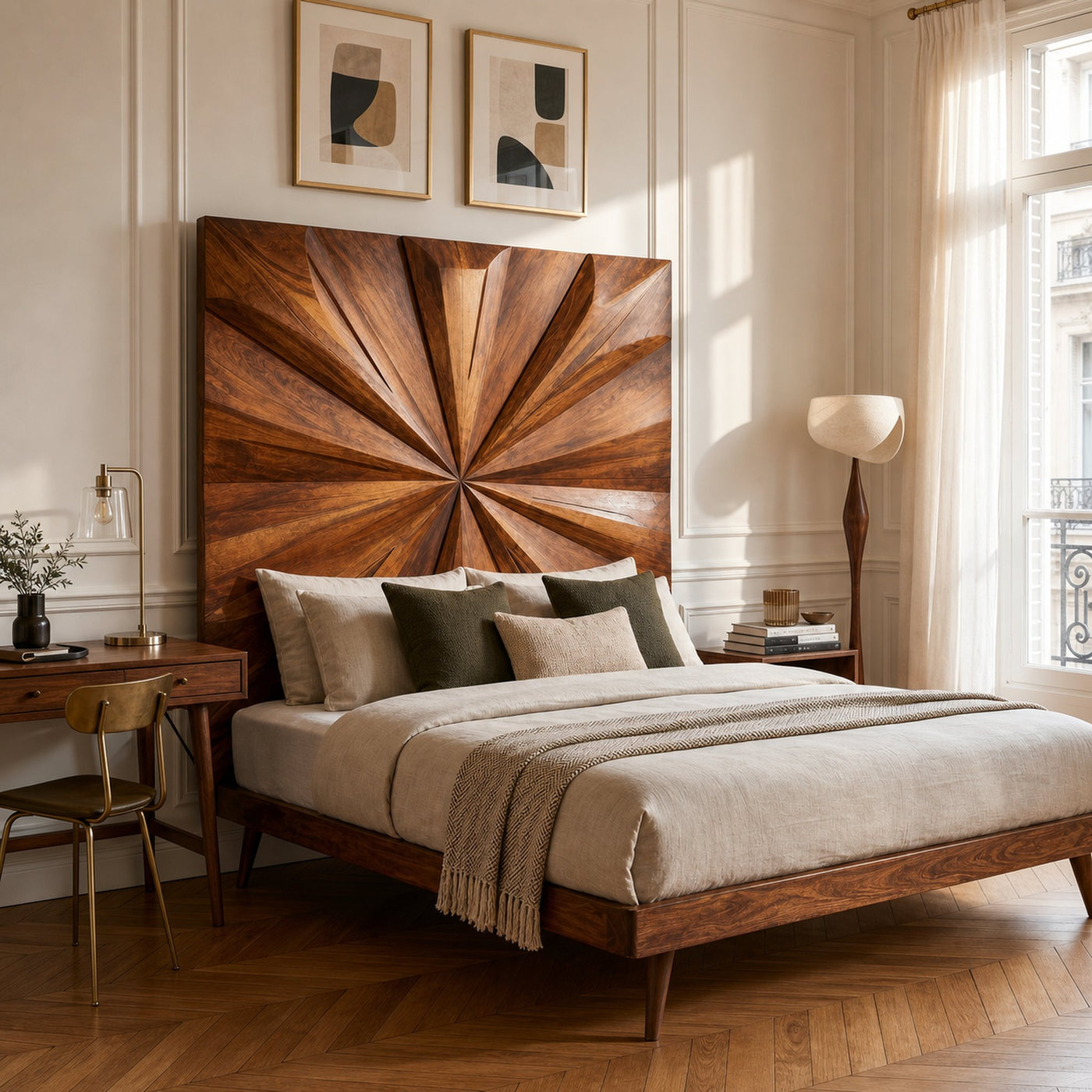 Geometric Sunburst Wood Headboard For Modern Urban Bedroom Decor - product view 6