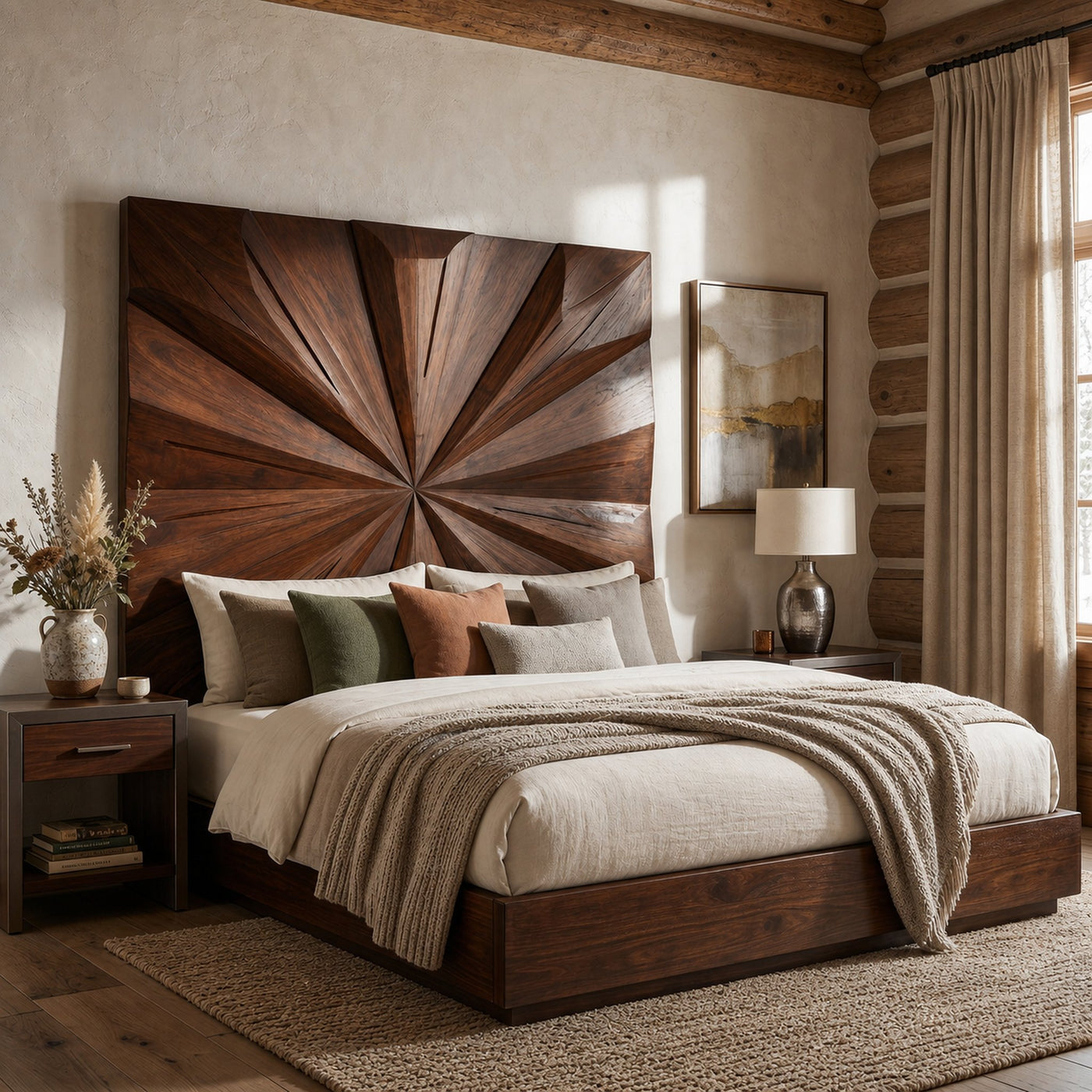 Geometric Sunburst Wood Headboard For Modern Urban Bedroom Decor - product view 7