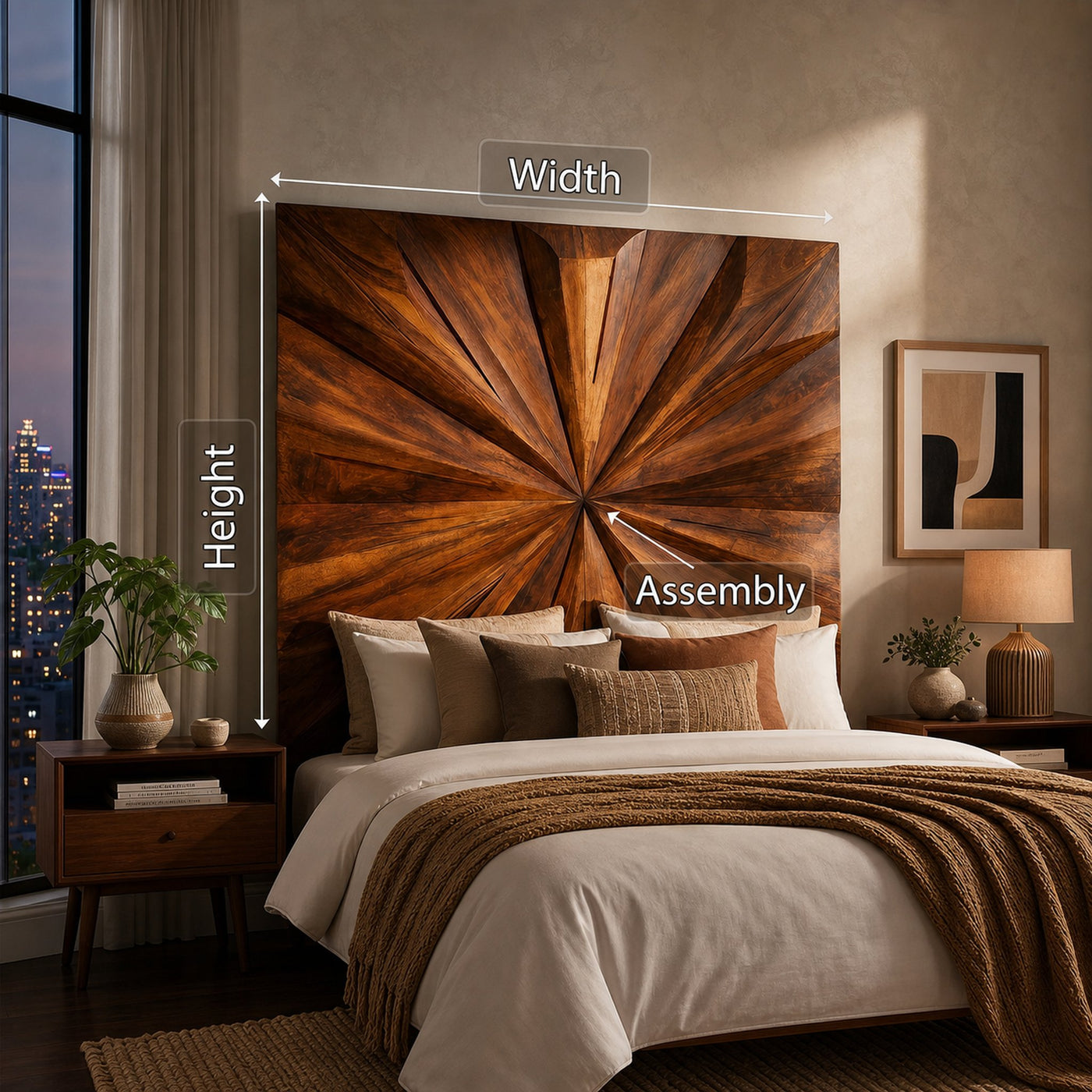 Geometric Sunburst Wood Headboard For Modern Urban Bedroom Decor - product view 8