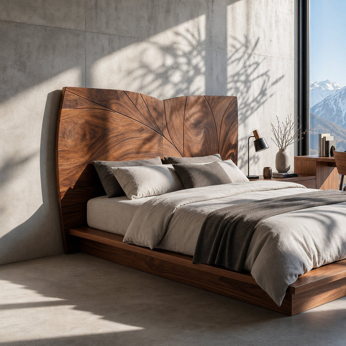 Geometric Walnut Wood Headboard For Modern Loft Bedroom
