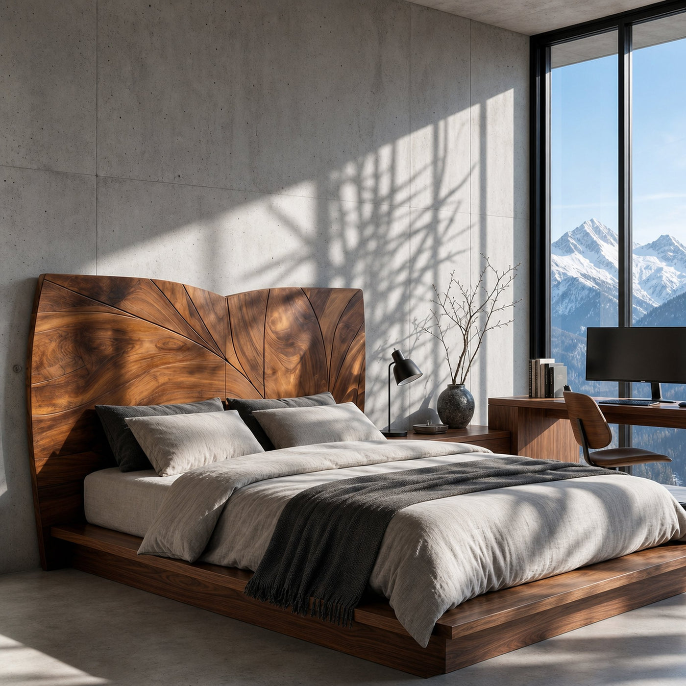 Geometric Walnut Wood Headboard For Modern Loft Bedroom - product view 6